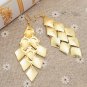 Chic Elegant Long 18k Gold Plated Frosted Crystal Layered Tassel Hook Drop Dangle Earrings