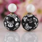 Fashion Chic Punk Retro White Black Skull Printing Candy Color Double Side Pearl Stud Earrings