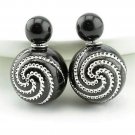 Chic Fashion Retro Spiral Rhinestone Black Double Side Pearl Front Back Stud Earrings