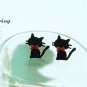 Super Cute Betsey Johnson Black Cartoon Kitty Cat Red Bowknot Stud Earrings