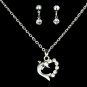 Stunning Sterling Silver Swarovski Element Crystal Dolphin Heart Lovers Pendant Necklace Earring Set