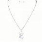 Romantic Bridal Silver Plated Clear Swarovski Element Crystal Heart Lovers Pendant Necklace Set