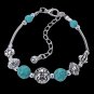 Aztec Ethnic Tribal Tibetan Silver Clover Stone Turquoise Oval Ball Beads Charm Bracelet
