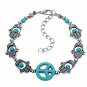 Aztec Ethnic Tribal Tibetan Silver Hamsa Hand Stone Turquoise Beads Peace Sign Charm Bracelet