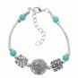Aztec Ethnic Tribal Tibetan Silver Flower Square Stone Turquoise Ball Beads Charm Bracelet