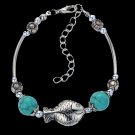 Aztec Ethnic Tribal Tibetan Silver Flower Turquoise Flat Beads Piranha Stonefish Charm Bracelet