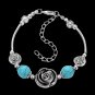 Aztec Ethnic Tribal Tibetan Silver Flower Turquoise Beads Rose Stone Floral Charm Bracelet