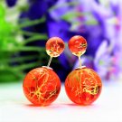Fashion Retro Orange Transparent Pearl Rainbow Color Double Side Front Back Stud Earrings