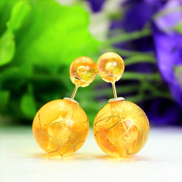 Fashion Retro Yellow Orange Transparent Pearl Rainbow Color Double Side Front Back Stud Earrings