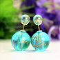 Fashion Retro Lake Blue Transparent Pearl Rainbow Color Double Side Front Back Stud Earrings