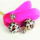 Chic Fashion Ethnic Tribal Cheetah Leopard Printed Double Opal Ball Pearl Front Back Stud Earrings