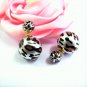 Chic Fashion Ethnic Tribal Cheetah Leopard Printed Double Opal Ball Pearl Front Back Stud Earrings
