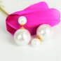 Chic Fashion Ethnic Tribal White Stripe Printed Double Opal Ball Pearl Front Back Stud Earrings