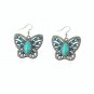 Bohemian Ethnic Tribal Tibetan Silver Rhinestone Turquoise Oval Butterfly Pendant Drop Earrings