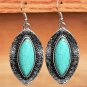 Bohemian Ethnic Tribal Tibetan Silver Rhinestone Turquoise Ball Shaped Rugby Pendant Drop Earrings