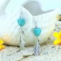 Bohemian Ethnic Tribal Tibetan Silver Feather Crystal Turquoise Heart Shaped Pendant Drop Earrings