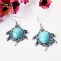 Bohemian Ethnic Tribal Tibetan Silver Rhinestone Turquoise Cracks Tortoise Pendant Drop Earrings