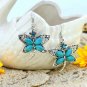 Bohemian Ethnic Tribal Tibetan Silver Crystal Rhinestone Turquoise Dragonfly Pendant Drop Earrings
