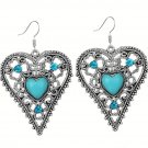 Bohemian Ethnic Tribal Tibetan Silver Rhinestone Turquoise Stone Heart Pendant Drop Earrings