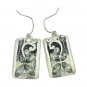 Gothic Victorian Crystal Rhinestone Edgy Sterling Silver Filigree Floral Drop Rectangle Hook Earring
