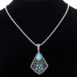 Bohemian Ethnic Tribal Tibetan Silver Rhinestone Turquoise Rhombic Waterdrop Pendant Chain Necklace
