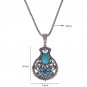 Bohemian Ethnic Tribal Tibetan Silver Rhinestone Turquoise Stone Flower Vase Pendant Chain Necklace