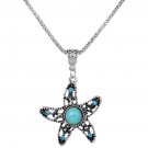 Bohemian Ethnic Tribal Tibetan Silver Rhinestone Turquoise Stone Starfish Pendant Chain Necklace
