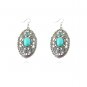 Vintage Ethnic Tribal Tibetan Stainless Steel Silver Turquoise Crystal Filigree Oval Drop Earrings