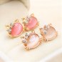 Super Cute White Candy Color Crystal Rhinestone Bowknot Opal Kitty Cat Stud Earrings