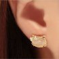 Super Cute White Candy Color Crystal Rhinestone Bowknot Opal Kitty Cat Stud Earrings