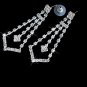 Beautiful Luxurious Long Clear Sterling Silver Plated Crystal Rhinestone Waterdrop Bridal Earrings