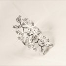 Greek Goddess Silver Plated Sparkling Rhinestone Stainless Steel Long Branch Leaf Knuckle Wrap Ring