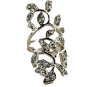 Greek Goddess Silver Plated Sparkling Rhinestone Stainless Steel Long Branch Leaf Knuckle Wrap Ring