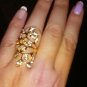 Greek Goddess Gold Plated Sparkling Rhinestone Stainless Steel Long Branch Leaf Knuckle Wrap Ring