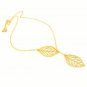 Simply Elegant Stainless Steel Gold Filigree Double Leaf Lariat Pendant Chain Necklace