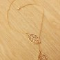 Simply Elegant Stainless Steel Gold Filigree Double Leaf Lariat Pendant Chain Necklace