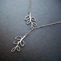 Classic Vintage Stainless Steel Silver Plated Filigree Double Tree Branch Lariat Pendant Necklace