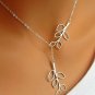 Classic Vintage Stainless Steel Silver Plated Filigree Double Tree Branch Lariat Pendant Necklace