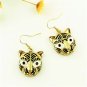 Elegant Fashion Retro Rhinestone Tiger Eyes Gold Tone Pewter Tiger Head Dangle Drop Earrings