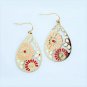 Chic Bohemian Gold Tone White Red Sunburst Tri-Colorful Rose Flower Teardrop Hoop Earrings