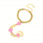Pink Bohemian Indian Gypsy Harem Connected Ring Hand Cuff Gold Chain Cross Slave Bracelet