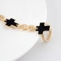 Black Bohemian Indian Gypsy Harem Connected Ring Hand Cuff Gold Chain Cross Slave Bracelet
