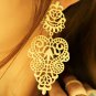 Beautiful Bohemian Gold Polish Tone Rhinestone Intricate Cut Chandelier Studded Drop Earrings