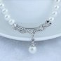 Elegant Ivory Pearl Silver Swarovski Rhinestone Crystal Diamante Bridal Wedding Jewelry Set