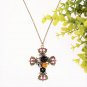 Punk Rock Antique Bronze Cross Crucifix Gothic Skeleton Skull Flower Rose Chain Necklace Pendant