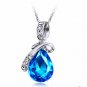 Romantic Sterling Silver Blue Swarovski Crystal Diamond Angel Tear Water Drop Pendant Necklace