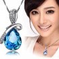 Romantic Sterling Silver Blue Swarovski Crystal Diamond Angel Tear Water Drop Pendant Necklace