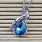 Romantic Sterling Silver Blue Swarovski Crystal Diamond Angel Tear Water Drop Pendant Necklace