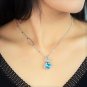 Romantic Sterling Silver Blue Swarovski Crystal Diamond Angel Tear Water Drop Pendant Necklace