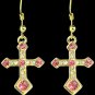 Diamond Gold Plated Pink Crystal Rhinestone Holy Cross Chain Pendant Necklace Jewelry Set